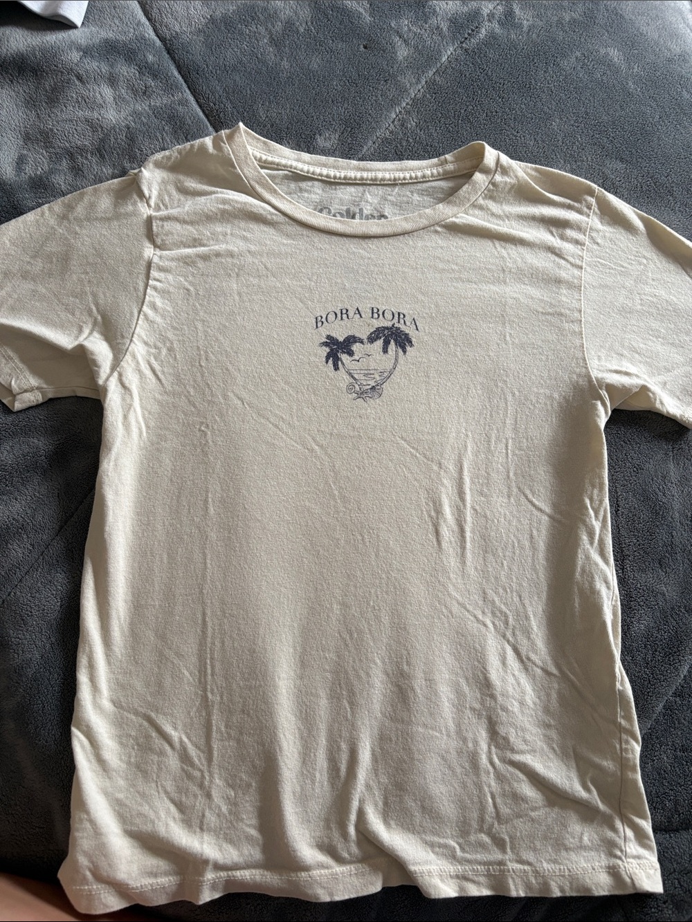 Bora Bora Palm Graphic Tee - Cream with Navy Print